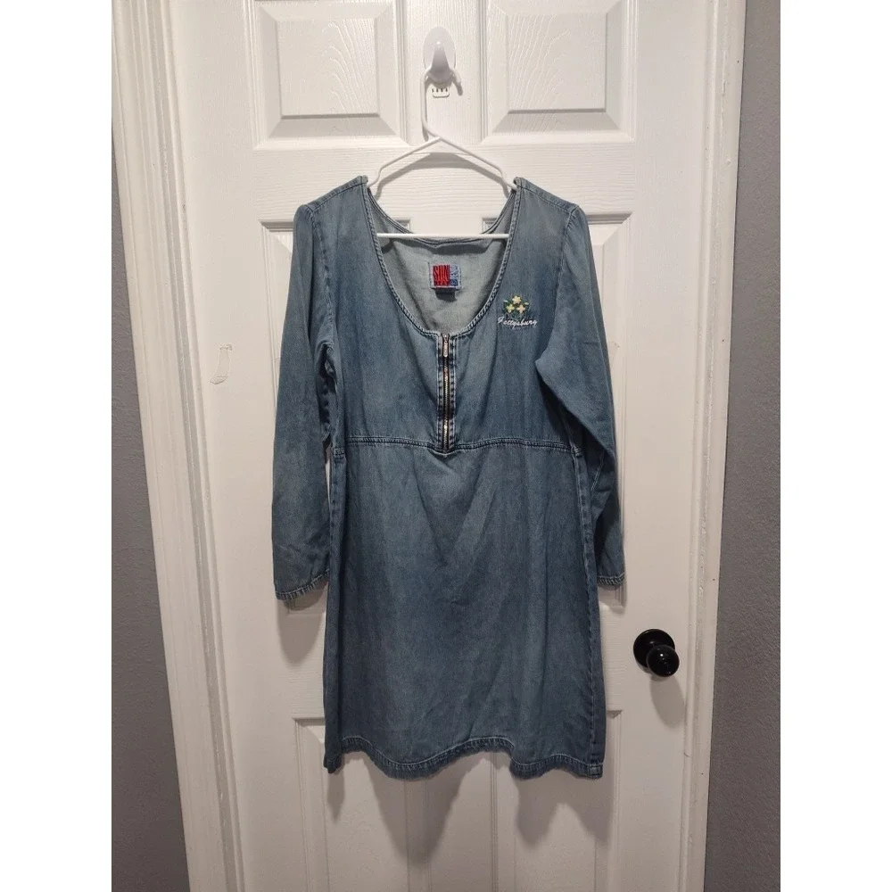 Sunbelt Denim Embroidered Shirt dress Size Large lightweight casual 100% cotton
